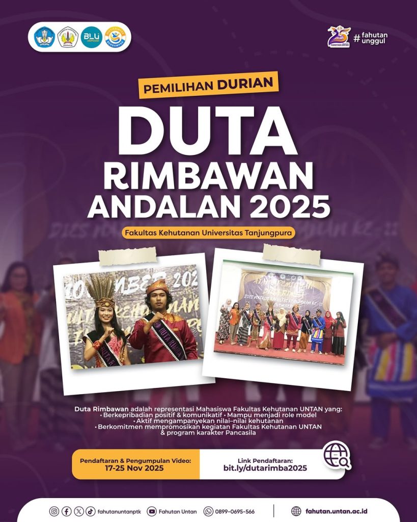 Poster pengumuman Duta Rimbawan Andalan Kehutanan UNTAN dengan hadiah Bebas UKT.