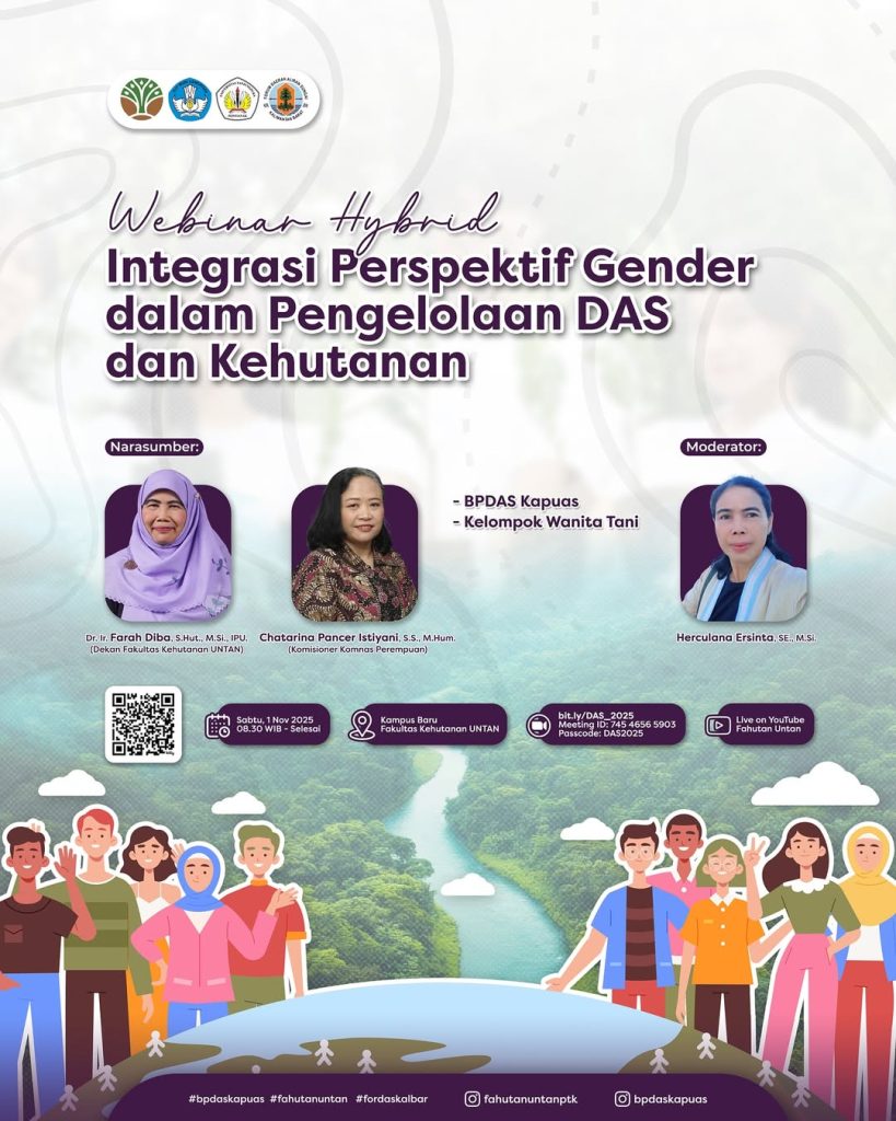 Poster pengumuman Webinar Gender DAS Kehutanan UNTAN yang menampilkan narasumber Komnas Perempuan dan Dekan Fahutan.