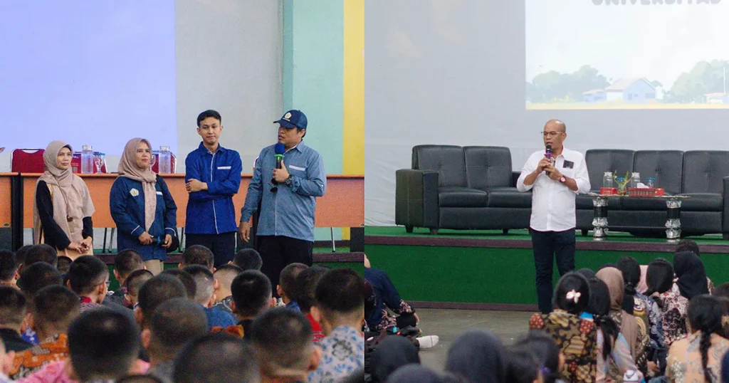 Pemateri PBKLD Ir Usman Aghani MT dan Tim Beasiswa BAK UNTAN menyampaikan sosialisasi layanan kampus pada PKKMB 2026.