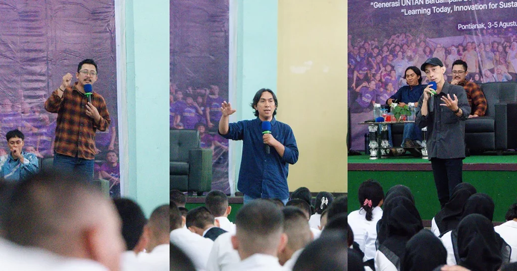 Perwakilan lembaga mitra kehutanan membagikan wawasan dunia kerja digital kepada mahasiswa baru PKKMB Fahutan.